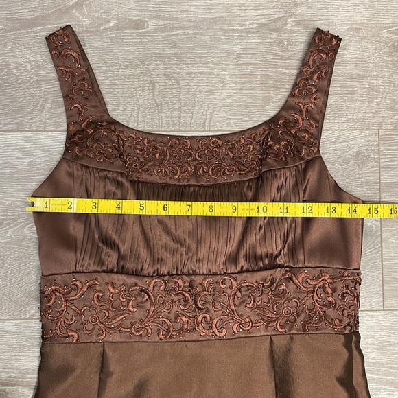 Adrianna Papell Occasions Dress with Jacket Silk Embroidered Beaded Brown 2 - Picture 8 of 16